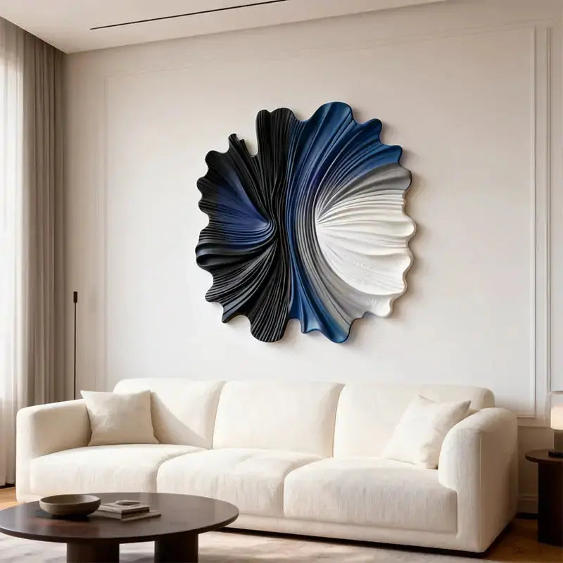 Indigo & Walnut Abstract Radiating 3D Relief Wall Decor（副本） Artmeto Wood wall art