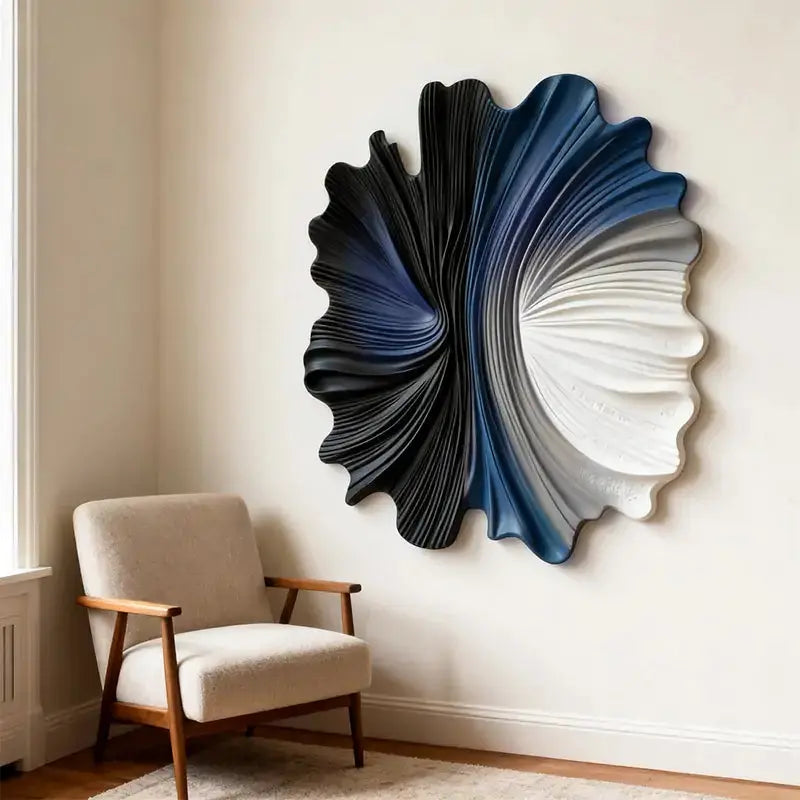 Indigo & Walnut Abstract Radiating 3D Relief Wall Decor（副本） Artmeto Wood wall art