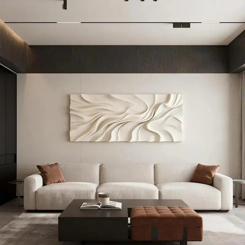 Ivory Fluid Wave 3D Wood Sculpture Wall Art Modern Home Decor Artmeto Wood wall art