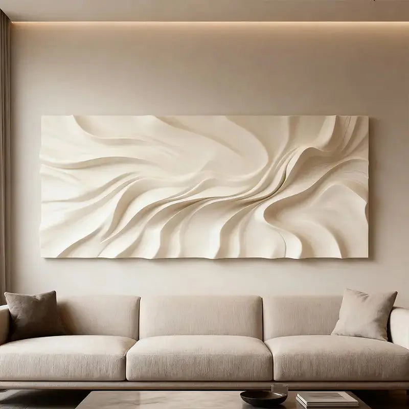 Ivory Fluid Wave 3D Wood Sculpture Wall Art Modern Home Decor Artmeto Wood wall art