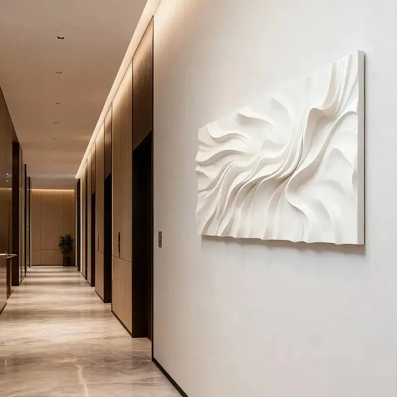 Ivory Fluid Wave 3D Wood Sculpture Wall Art Modern Home Decor Artmeto Wood wall art