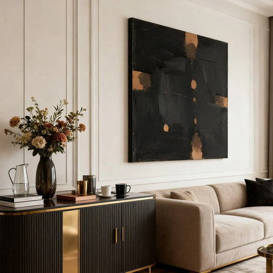 Large Black Gold Abstract Canvas-Dining Room Wall Decor-Artmeto Artmeto Wood wall art