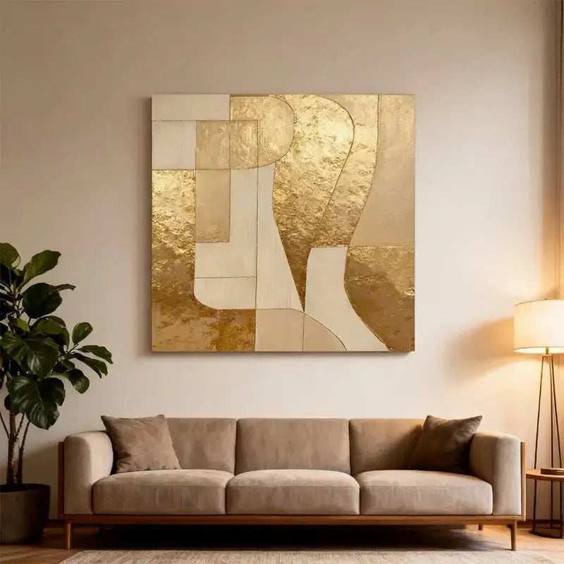 Luminous Gold Leaf Geometric Abstract Textured Modern Canvas Art Artmeto Wood wall art