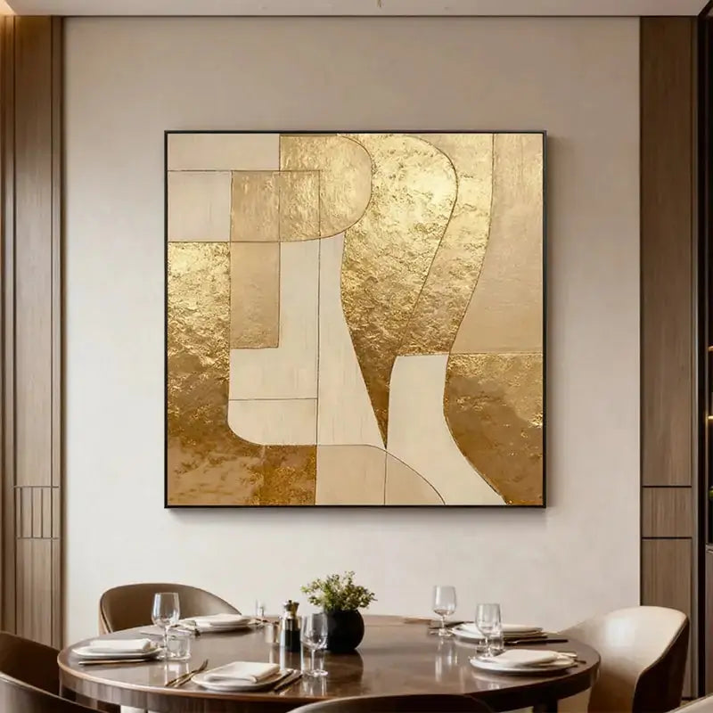 Luminous Gold Leaf Geometric Abstract Textured Modern Canvas Art Artmeto Wood wall art