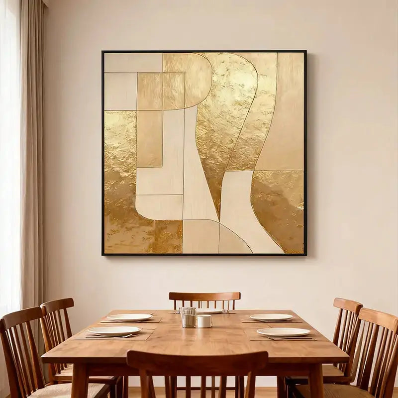 Luminous Gold Leaf Geometric Abstract Textured Modern Canvas Art Artmeto Wood wall art