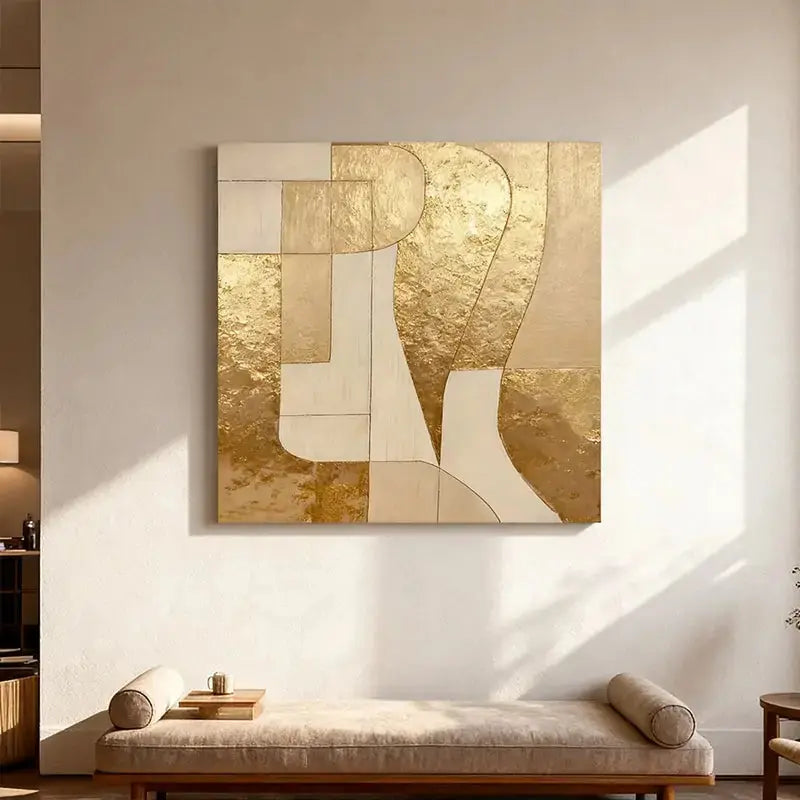 Luminous Gold Leaf Geometric Abstract Textured Modern Canvas Art Artmeto Wood wall art