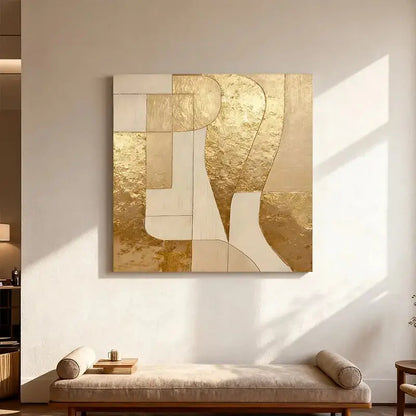 Luminous Gold Leaf Geometric Abstract Textured Modern Canvas Art Artmeto Wood wall art