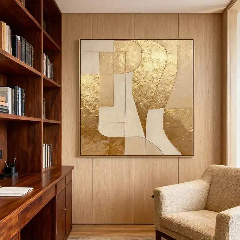 Luminous Gold Leaf Geometric Abstract Textured Modern Canvas Art Artmeto Wood wall art