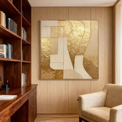 Luminous Gold Leaf Geometric Abstract Textured Modern Canvas Art Artmeto Wood wall art