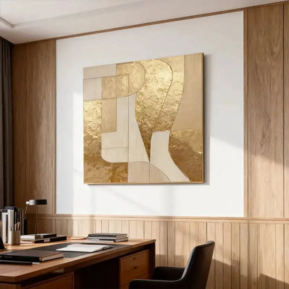 Luminous Gold Leaf Geometric Abstract Textured Modern Canvas Art Artmeto Wood wall art