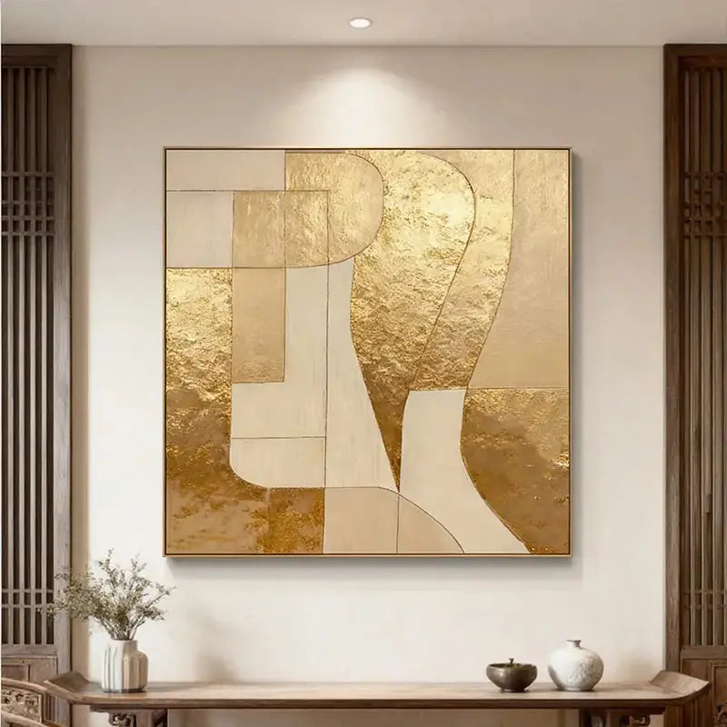 Luminous Gold Leaf Geometric Abstract Textured Modern Canvas Art Artmeto Wood wall art