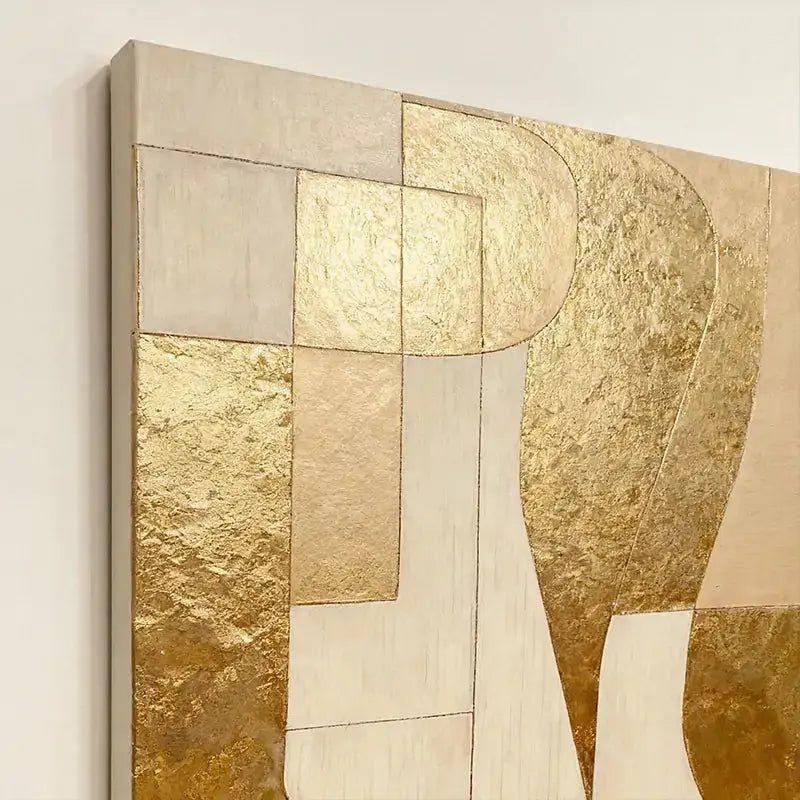 Luminous Gold Leaf Geometric Abstract Textured Modern Canvas Art Artmeto Wood wall art