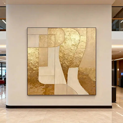 Luminous Gold Leaf Geometric Abstract Textured Modern Canvas Art Artmeto Wood wall art