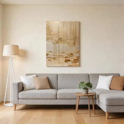 Luminous Gold Leaf Neutral Waterscape Textured Abstract Wall Decor Artmeto Wood wall art