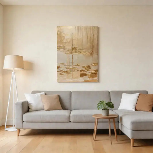 Luminous Gold Leaf Neutral Waterscape Textured Abstract Wall Decor Artmeto Wood wall art