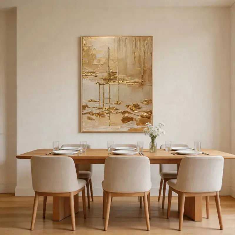 Luminous Gold Leaf Neutral Waterscape Textured Abstract Wall Decor Artmeto Wood wall art