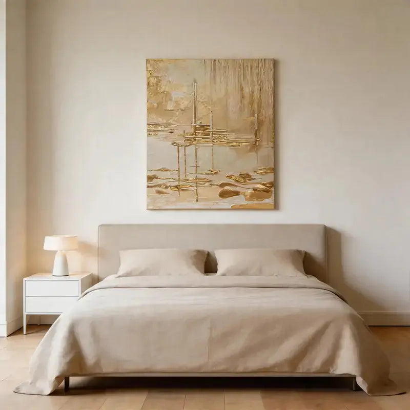 Luminous Gold Leaf Neutral Waterscape Textured Abstract Wall Decor Artmeto Wood wall art