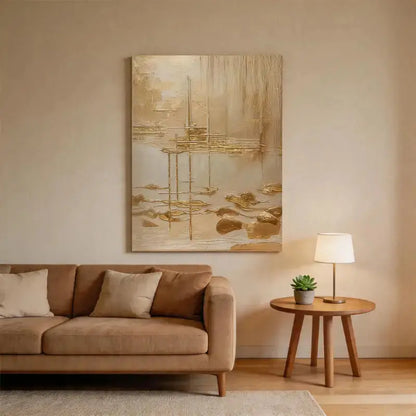 Luminous Gold Leaf Neutral Waterscape Textured Abstract Wall Decor Artmeto Wood wall art