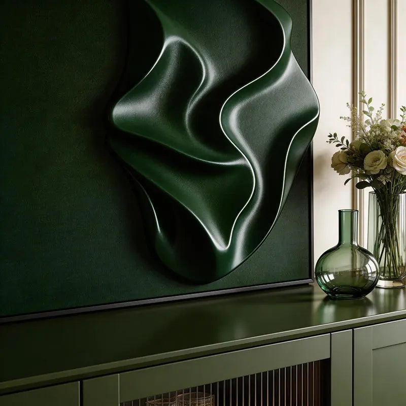 Luxe Deep Emerald Drape 3D Relief Wall Sculpture Artmeto Wood wall art-5