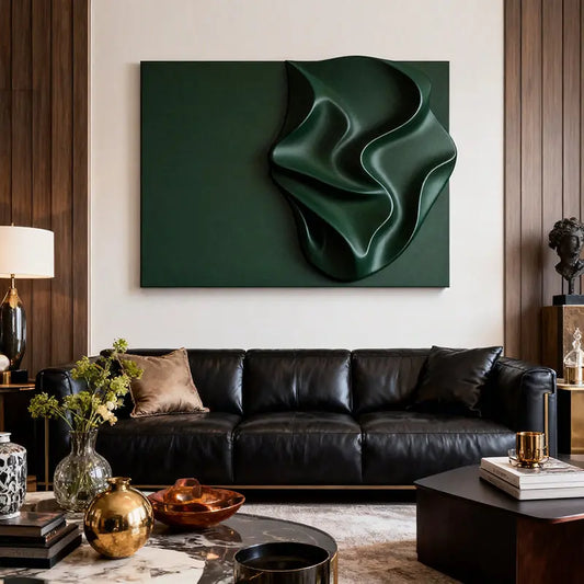 Luxe Deep Emerald Drape 3D Relief Wall Sculpture Artmeto Wood wall art-1