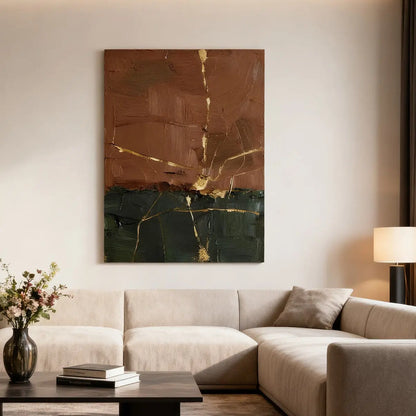Luxury Earthy Abstract Canvas-Gold Line Textured Wall Art-Artmeto Artmeto Wood wall art