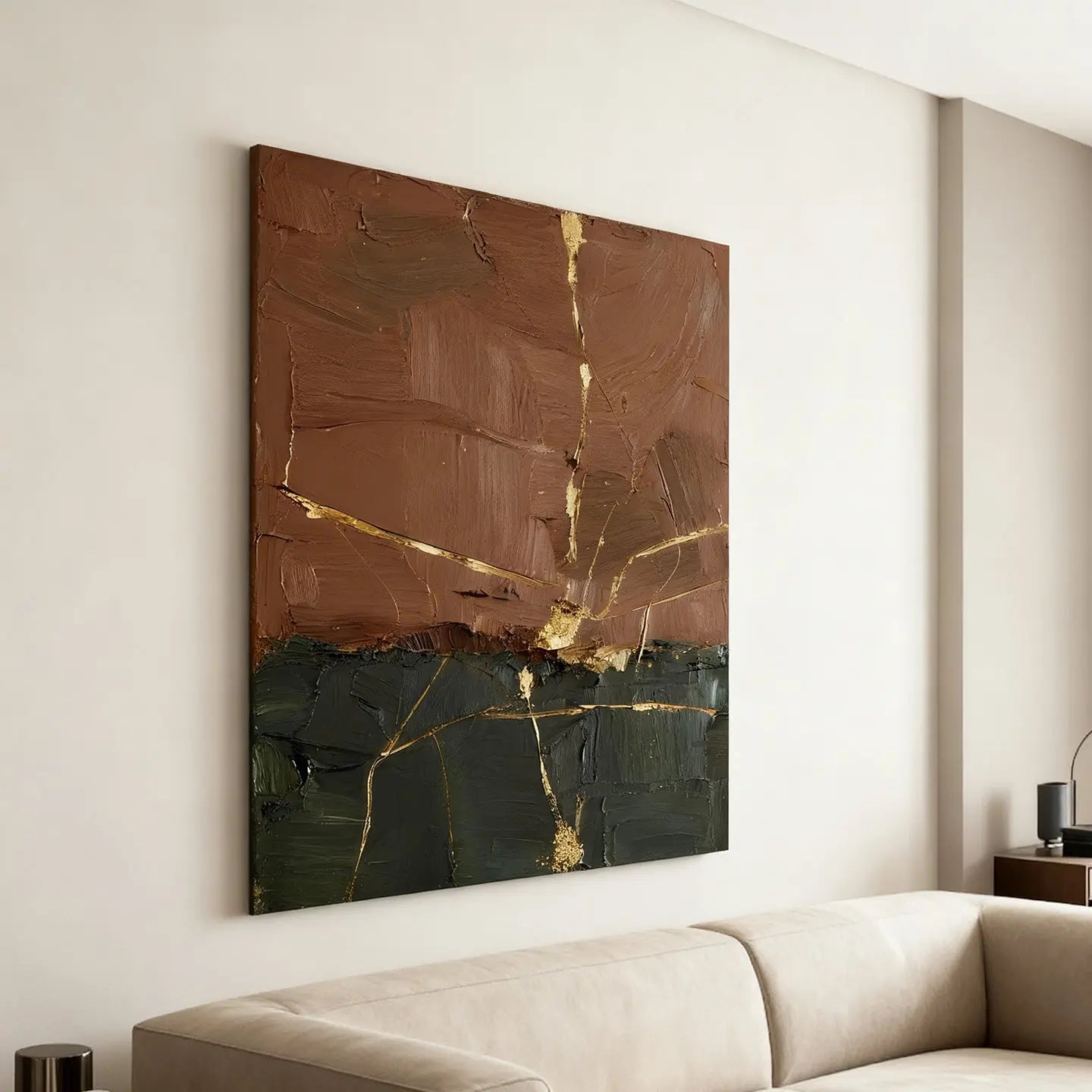 Luxury Earthy Abstract Canvas-Gold Line Textured Wall Art-Artmeto Artmeto Wood wall art