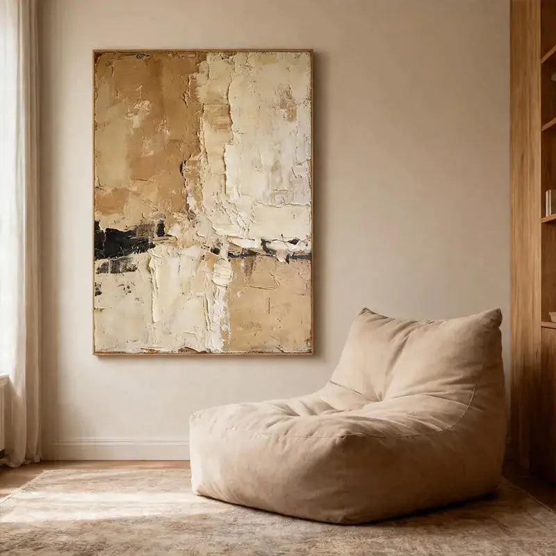 Minimalist Beige & Taupe Abstract Canvas-Textured Wall Decor-Artmeto Artmeto Wood wall art