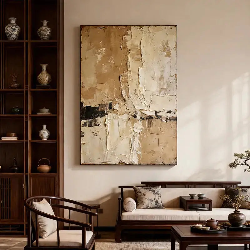 Minimalist Beige & Taupe Abstract Canvas-Textured Wall Decor-Artmeto Artmeto Wood wall art
