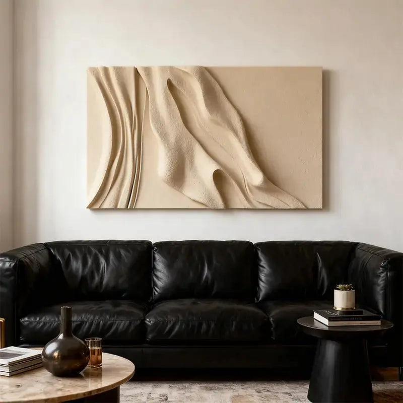 Minimalist Black & Beige 3D Wave Wall Art Decor（副本） Artmeto Wood wall art
