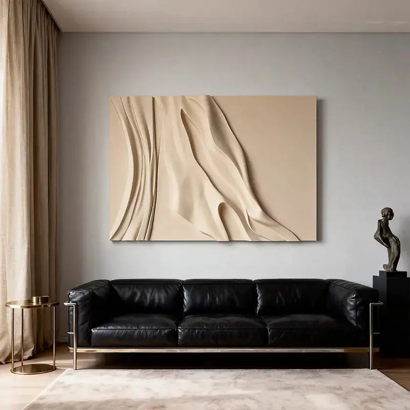 Minimalist Black & Beige 3D Wave Wall Art Decor（副本） Artmeto Wood wall art