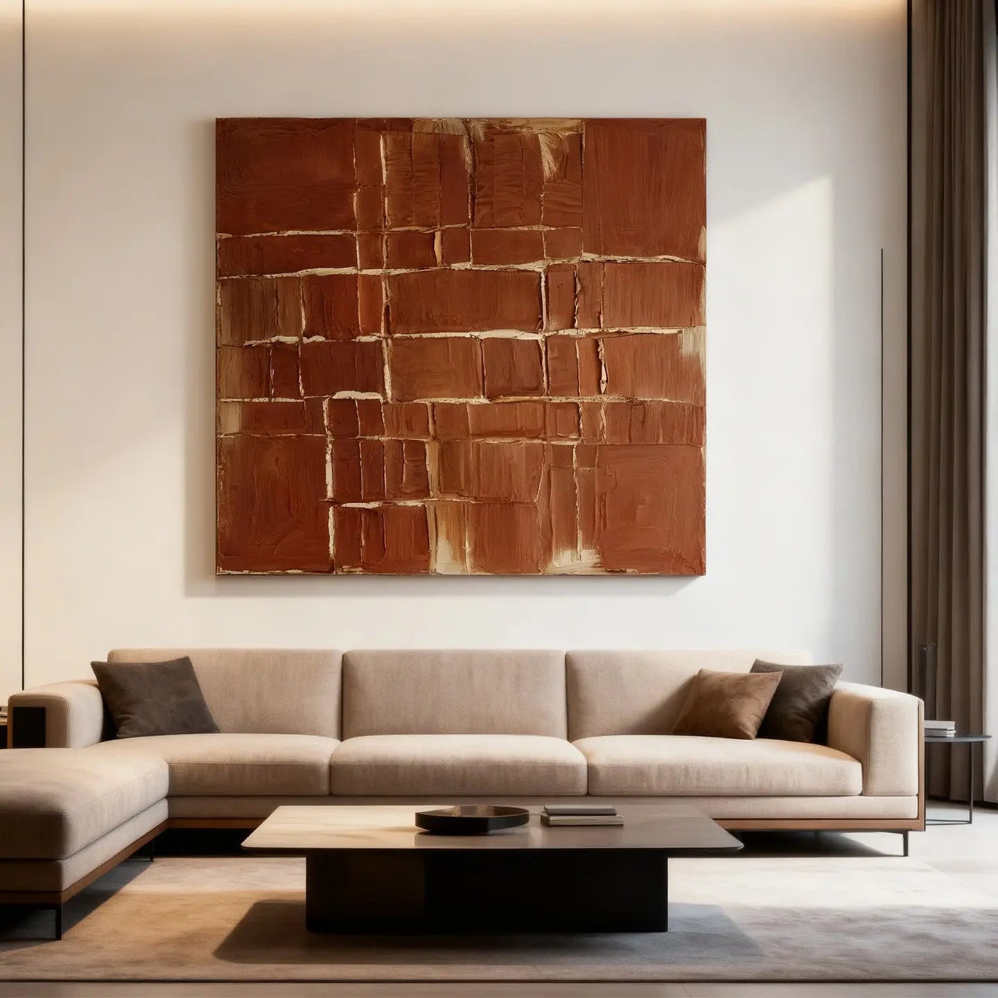 Minimalist Brown Abstract Canvas-Textured Terracotta Wall Art-Artmeto Artmeto Wood wall art