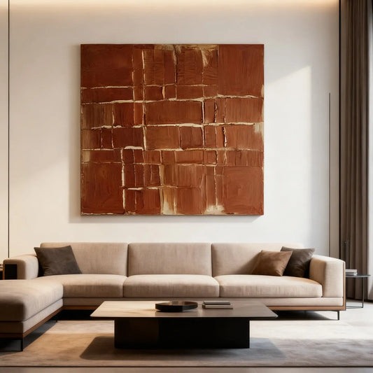 Minimalist Brown Abstract Canvas-Textured Terracotta Wall Art-Artmeto Artmeto Wood wall art