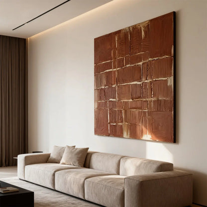 Minimalist Brown Abstract Canvas-Textured Terracotta Wall Art-Artmeto Artmeto Wood wall art