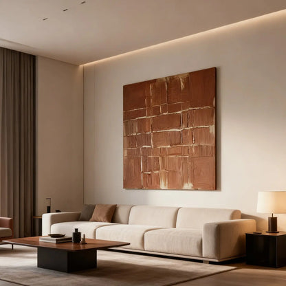 Minimalist Brown Abstract Canvas-Textured Terracotta Wall Art-Artmeto Artmeto Wood wall art