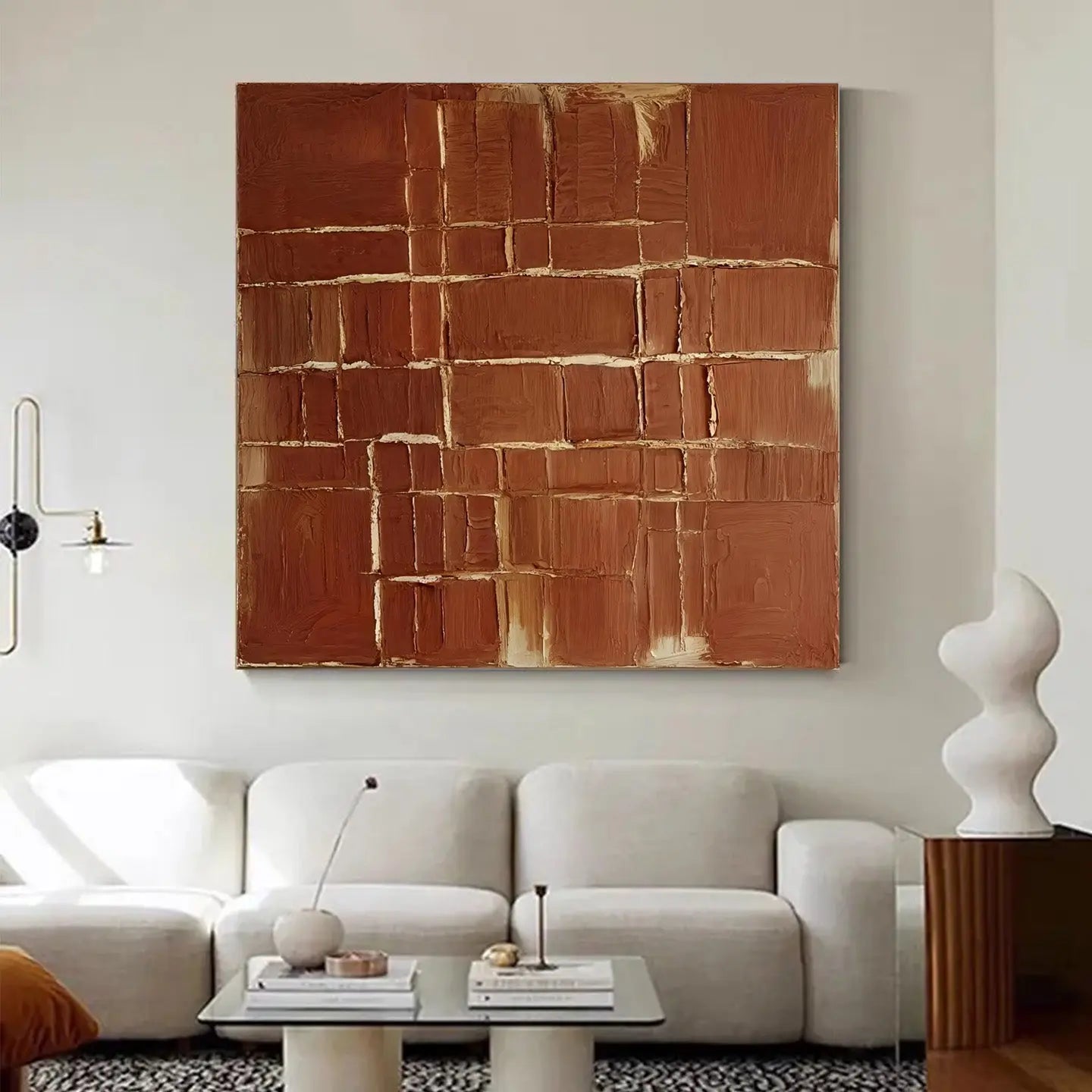 Minimalist Brown Abstract Canvas-Textured Terracotta Wall Art-Artmeto Artmeto Wood wall art