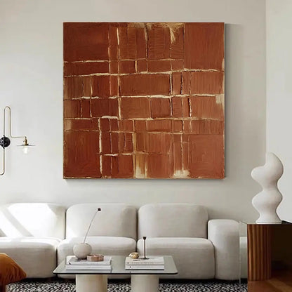 Minimalist Brown Abstract Canvas-Textured Terracotta Wall Art-Artmeto Artmeto Wood wall art