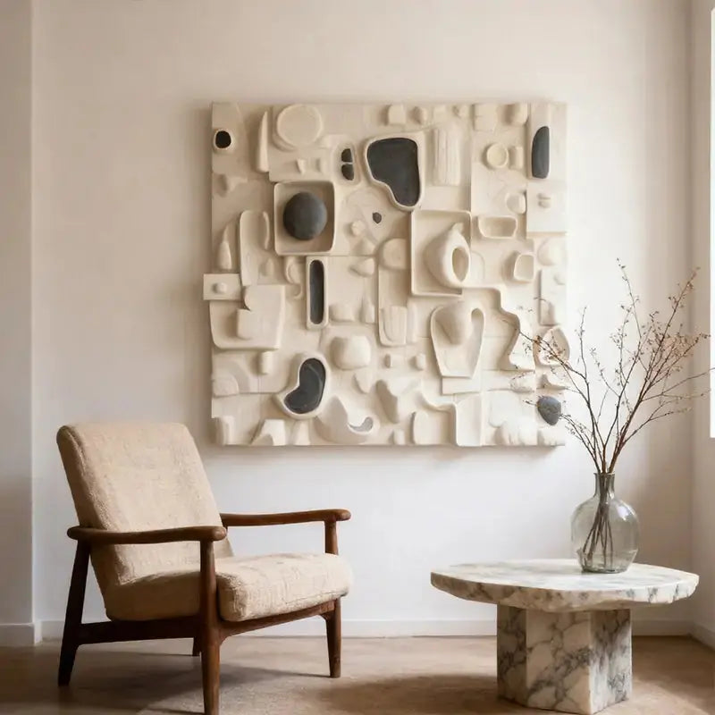 Minimalist Cream & Charcoal Modular 3D Relief Wall Art Artmeto Wood wall art-1