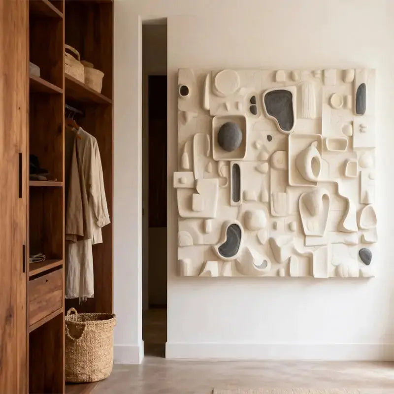 Minimalist Cream & Charcoal Modular 3D Relief Wall Art Artmeto Wood wall art-2