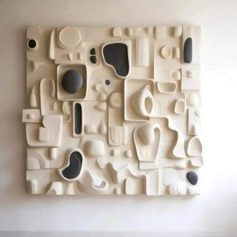 Minimalist Cream & Charcoal Modular 3D Relief Wall Art Artmeto Wood wall art-4