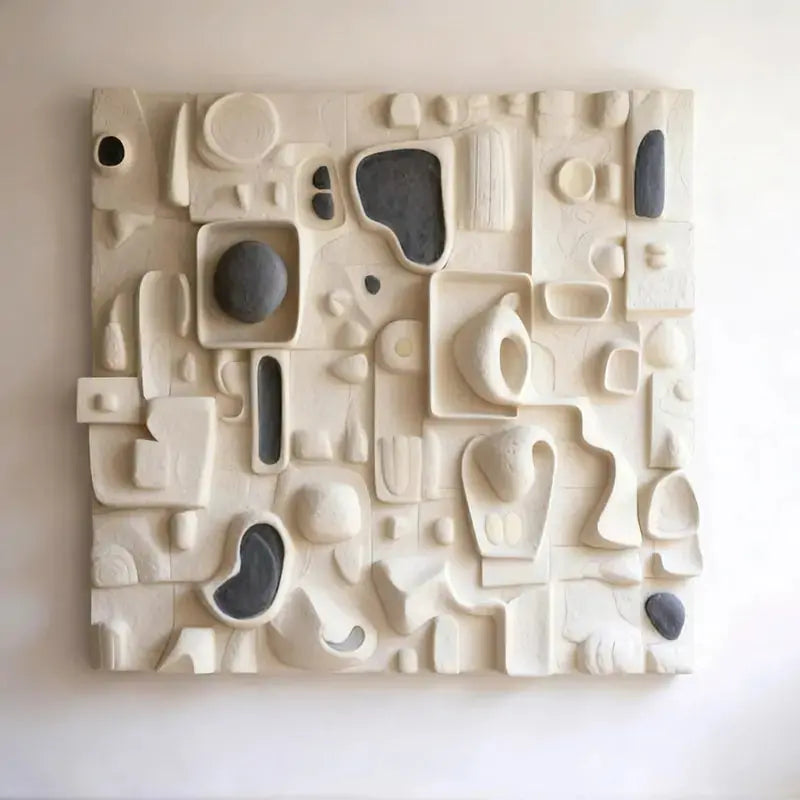 Minimalist Cream & Charcoal Modular 3D Relief Wall Art Artmeto Wood wall art-5