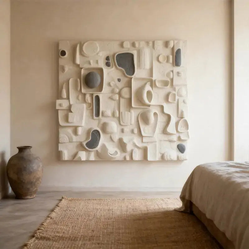 Minimalist Cream & Charcoal Modular 3D Relief Wall Art Artmeto Wood wall art-7