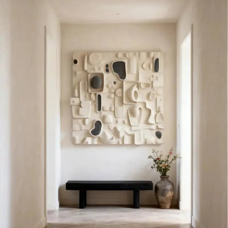 Minimalist Cream & Charcoal Modular 3D Relief Wall Art Artmeto Wood wall art-8