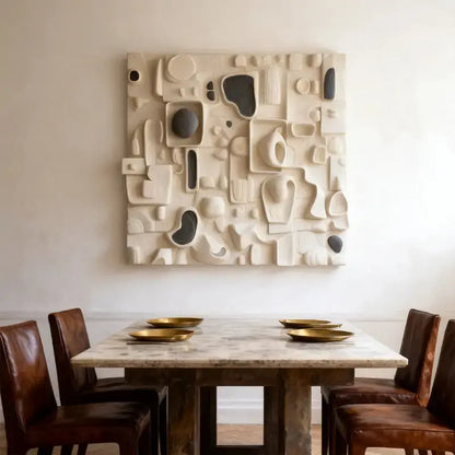 Minimalist Cream & Charcoal Modular 3D Relief Wall Art Artmeto Wood wall art-9