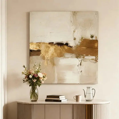Minimalist Gold Beige Wall Art for Wabi-Sabi Home Decor Artmeto Wood wall art