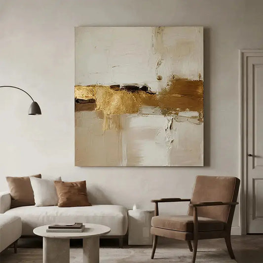 Minimalist Gold Beige Wall Art for Wabi-Sabi Home Decor Artmeto Wood wall art