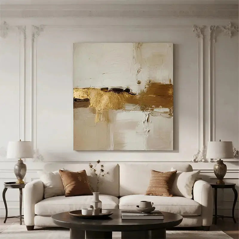 Minimalist Gold Beige Wall Art for Wabi-Sabi Home Decor Artmeto Wood wall art