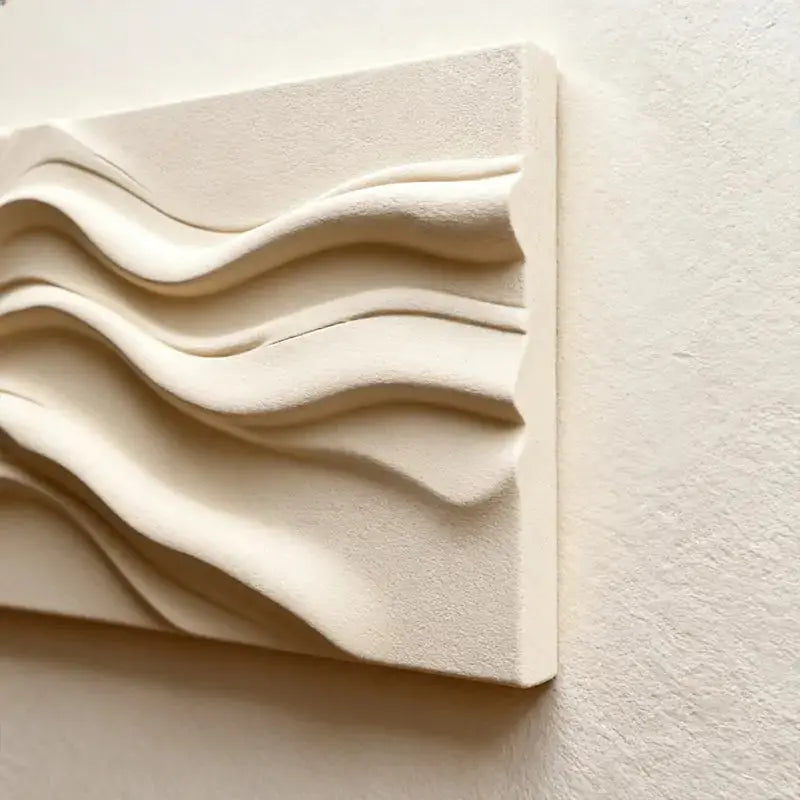 Minimalist Neutral Cream Fabric Wave 3D Relief Abstract Wall Sculpture Artmeto Wood wall art-4