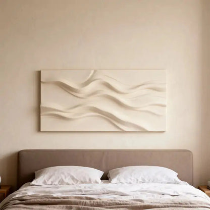 Minimalist Neutral Cream Fabric Wave 3D Relief Abstract Wall Sculpture Artmeto Wood wall art-5