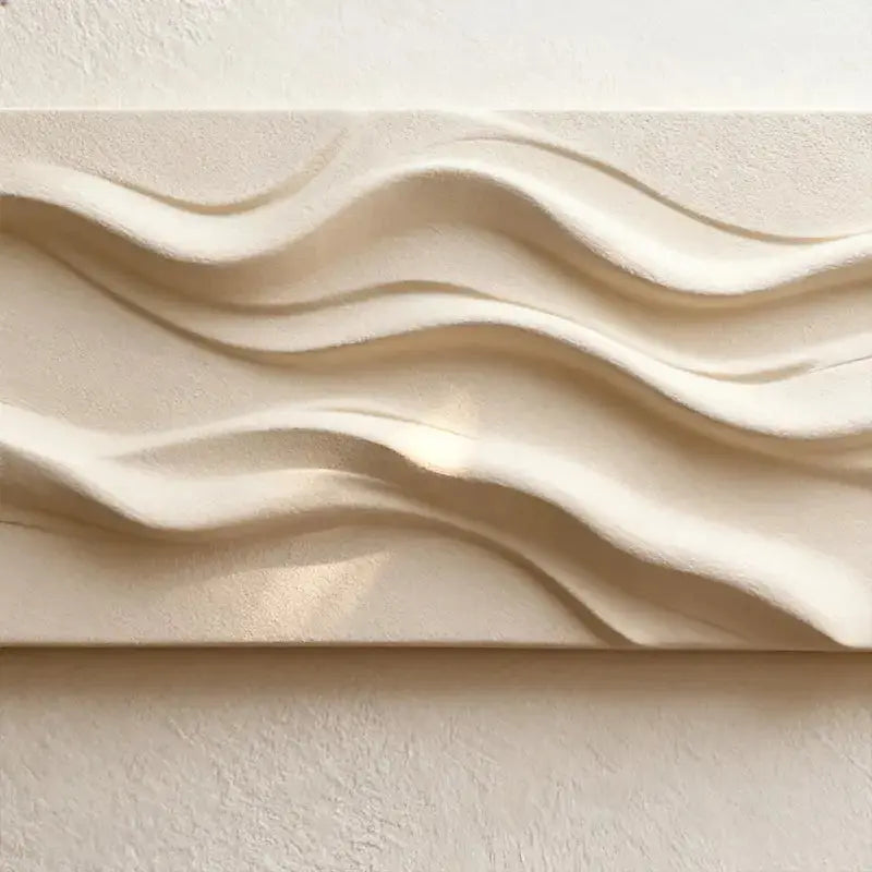 Minimalist Neutral Cream Fabric Wave 3D Relief Abstract Wall Sculpture Artmeto Wood wall art-6