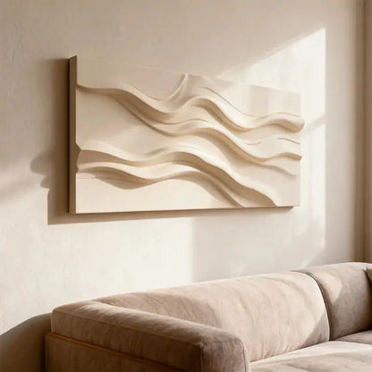 Minimalist Neutral Cream Fabric Wave 3D Relief Abstract Wall Sculpture Artmeto Wood wall art-7
